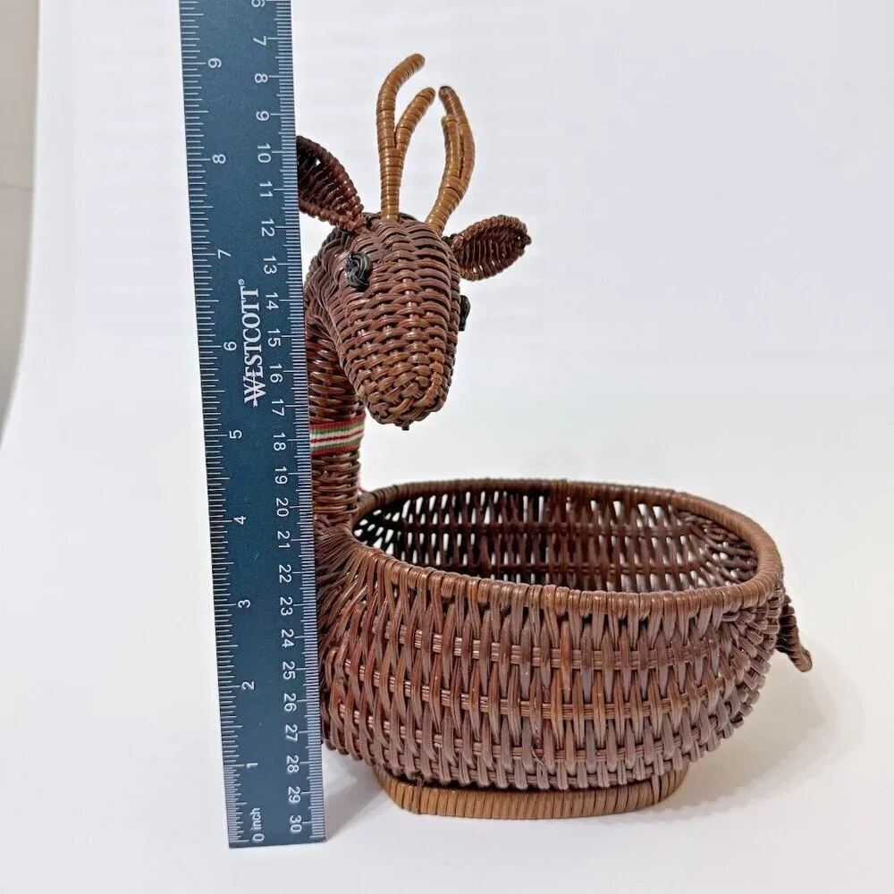 VTG Reindeer Deer Basket Wicker Rattan Woven Plant Decor Holiday Christmas